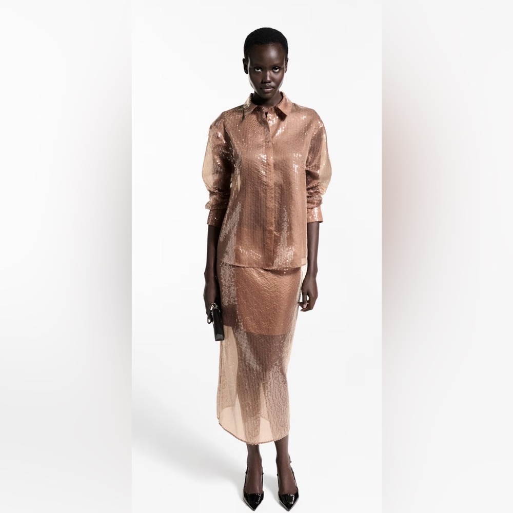 Mango Transparent Sequin Blouse/Skirt